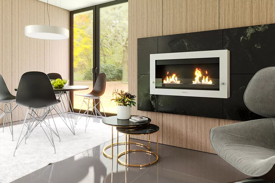 HENLEY Oslo 900 White Wall Mounted Bio Ethanol Stove - N.E. Stoves